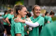 29 May 2025; Katie McCabe and goalkeeper Grace Moloney, right, during a Republic of Ireland women's training session at Esenler Erok Stadium in Istanbul, Türkiye. Photo by Stephen McCarthy/Sportsfile