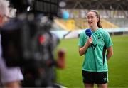 29 May 2025; Anna Patten speaks to RTÉ Sport during a Republic of Ireland women's media conference at Esenler Erok Stadium in Istanbul, Türkiye. Photo by Stephen McCarthy/Sportsfile
