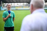 29 May 2025; Anna Patten speaks to RTÉ Sport during a Republic of Ireland women's media conference at Esenler Erok Stadium in Istanbul, Türkiye. Photo by Stephen McCarthy/Sportsfile
