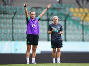 29 May 2025; Katie McCabe and head coach Carla Ward during a Republic of Ireland women's training session at Esenler Erok Stadium in Istanbul, Türkiye. Photo by Stephen McCarthy/Sportsfile