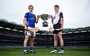 29 May 2025; Lory Meagher Cup finalists Cavan's Enda Shalvey, left, and New York's Tom O'Meara during a Christy Ring, Nicky Rackard & Lory Meagher media event at Croke Park in Dublin. Photo by Seb Daly/Sportsfile