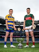 29 May 2025; Nickey Rackard Cup finalists Roscommon's Conor Mulry, left, and Mayo's David Kenny during a Christy Ring, Nicky Rackard & Lory Meagher media event at Croke Park in Dublin. Photo by Seb Daly/Sportsfile