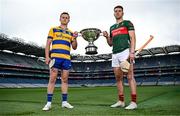 29 May 2025; Nickey Rackard Cup finalists Roscommon's Conor Mulry, left, and Mayo's David Kenny during a Christy Ring, Nicky Rackard & Lory Meagher media event at Croke Park in Dublin. Photo by Seb Daly/Sportsfile