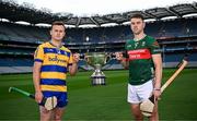 29 May 2025; Nickey Rackard Cup finalists Roscommon's Conor Mulry, left, and Mayo's David Kenny during a Christy Ring, Nicky Rackard & Lory Meagher media event at Croke Park in Dublin. Photo by Seb Daly/Sportsfile