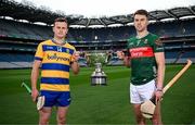 29 May 2025; Nickey Rackard Cup finalists Roscommon's Conor Mulry, left, and Mayo's David Kenny during a Christy Ring, Nicky Rackard & Lory Meagher media event at Croke Park in Dublin. Photo by Seb Daly/Sportsfile