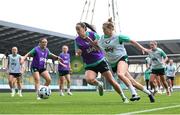 29 May 2025; Anna Patten and Ruesha Littlejohn, right, during a Republic of Ireland women's training session at Esenler Erok Stadium in Istanbul, Türkiye. Photo by Stephen McCarthy/Sportsfile