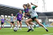 29 May 2025; Anna Patten and Ruesha Littlejohn, right, during a Republic of Ireland women's training session at Esenler Erok Stadium in Istanbul, Türkiye. Photo by Stephen McCarthy/Sportsfile