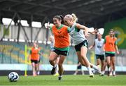 29 May 2025; Marissa Sheva and Denise O’Sullivan, right, during a Republic of Ireland women's training session at Esenler Erok Stadium in Istanbul, Türkiye. Photo by Stephen McCarthy/Sportsfile