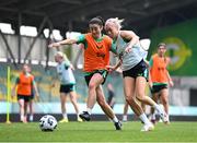 29 May 2025; Marissa Sheva and Denise O’Sullivan, right, during a Republic of Ireland women's training session at Esenler Erok Stadium in Istanbul, Türkiye. Photo by Stephen McCarthy/Sportsfile