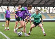 29 May 2025; Tyler Toland and Lucy Quinn, right, during a Republic of Ireland women's training session at Esenler Erok Stadium in Istanbul, Türkiye. Photo by Stephen McCarthy/Sportsfile