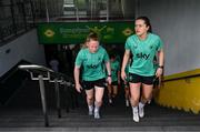 29 May 2025; Tyler Toland, right, and Amber Barrett during a Republic of Ireland women's training session at Esenler Erok Stadium in Istanbul, Türkiye. Photo by Stephen McCarthy/Sportsfile