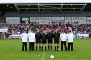 24 May 2025; Referee Brendan Cawley with his match officials before the GAA Football All-Ireland Senior Championship Round 1 match between Louth and Monaghan at Cedral St Conleth's in Newbridge, Kildare. Photo by Piaras Ó Mídheach/Sportsfile