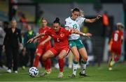 30 May 2025; Meryem Çal of Türkiye in action against Lucy Quinn of Republic of Ireland during the UEFA Women's Nations League, League B match between Türkiye and Republic of Ireland at Esenler Stadium in Istanbul, Türkiye. Photo by Stephen McCarthy/Sportsfile