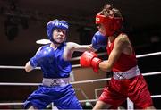 30 May 2025; Liam Weatherall of St Josephs BC, left, in action against Dinny O’Neill of St Francis BC during their 36kg bout at the 2025 National Senior Cadet Championship Finals at the National Boxing Stadium in Dublin. Photo by David Fitzgerald/Sportsfile
