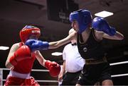 30 May 2025; Kayla Harris of St Monica's BC, right, in action against Danielle Smithers of Swords BC during their bout at the 2025 National Senior Cadet Championship Finals at the National Boxing Stadium in Dublin. Photo by David Fitzgerald/Sportsfile