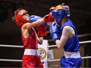 30 May 2025; Dinny O’Neill of St Francis BC, left, in action against Liam Weatherall of St Josephs BC during their bout at the 2025 National Senior Cadet Championship Finals at the National Boxing Stadium in Dublin. Photo by David Fitzgerald/Sportsfile