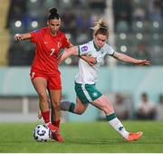 30 May 2025; Miray Cin of Türkiye in action against Aoife Mannion of Republic of Ireland during the UEFA Women's Nations League, League B match between Türkiye and Republic of Ireland at Esenler Stadium in Istanbul, Türkiye. Photo by Stephen McCarthy/Sportsfile