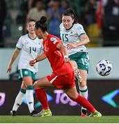 30 May 2025; Lucy Quinn of Republic of Ireland in action against Meryem Çal of Türkiye during the UEFA Women's Nations League, League B match between Türkiye and Republic of Ireland at Esenler Stadium in Istanbul, Türkiye. Photo by Stephen McCarthy/Sportsfile