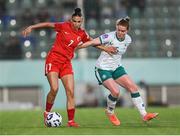 30 May 2025; Miray Cin of Türkiye in action against Aoife Mannion of Republic of Ireland during the UEFA Women's Nations League, League B match between Türkiye and Republic of Ireland at Esenler Stadium in Istanbul, Türkiye. Photo by Stephen McCarthy/Sportsfile