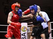 30 May 2025; Kayla Harris of St Monica's BC, right, in action against Danielle Smithers of Swords BC during their bout at the 2025 National Senior Cadet Championship Finals at the National Boxing Stadium in Dublin. Photo by David Fitzgerald/Sportsfile