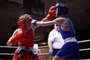 30 May 2025; Ryan Seery of Glasnevin BC, left, in action against Darragh Cunningham Of Dealgan BC during their bout at the 2025 National Senior Cadet Championship Finals at the National Boxing Stadium in Dublin. Photo by David Fitzgerald/Sportsfile