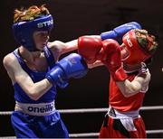 30 May 2025; Darragh Cunningham Of Dealgan BC in action against Ryan Seery of Glasnevin BC during their bout at the 2025 National Senior Cadet Championship Finals at the National Boxing Stadium in Dublin. Photo by David Fitzgerald/Sportsfile