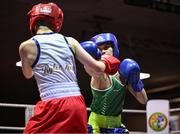 30 May 2025; Pat Stokes of Olympic BC, right, in action against Rylee Finn of St Nicholas BC during their bout at the 2025 National Senior Cadet Championship Finals at the National Boxing Stadium in Dublin. Photo by David Fitzgerald/Sportsfile