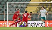 30 May 2025; Kader Hançar of Türkiye, left, celebrates with teammates Ece Türkoglu and Busem Seker, 19, after scoring their side's first goal during the UEFA Women's Nations League, League B match between Türkiye and Republic of Ireland at Esenler Stadium in Istanbul, Türkiye. Photo by Stephen McCarthy/Sportsfile