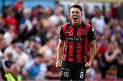30 May 2025; Dayle Rooney of Bohemians celebrates after scoring his side's first goal during the SSE Airtricity Men's Premier Division match between Bohemians and Derry City at Dalymount Park in Dublin. Photo by Seb Daly/Sportsfile