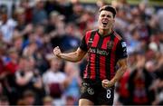 30 May 2025; Dayle Rooney of Bohemians celebrates after scoring his side's first goal during the SSE Airtricity Men's Premier Division match between Bohemians and Derry City at Dalymount Park in Dublin. Photo by Seb Daly/Sportsfile
