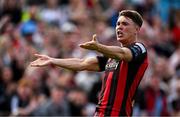 30 May 2025; Dayle Rooney of Bohemians celebrates after scoring his side's first goal during the SSE Airtricity Men's Premier Division match between Bohemians and Derry City at Dalymount Park in Dublin. Photo by Seb Daly/Sportsfile