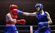 30 May 2025; Sean Kelly of St Abbans/Kilmyshall BC, right, in action against Jack Jones of Sacred Heart D during their bout at the 2025 National Senior Cadet Championship Finals at the National Boxing Stadium in Dublin. Photo by David Fitzgerald/Sportsfile