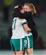30 May 2025; Emily Murphy of Republic of Ireland, left, celebrates with teammate Amber Barrett after the UEFA Women's Nations League, League B match between Türkiye and Republic of Ireland at Esenler Stadium in Istanbul, Türkiye. Photo by Stephen McCarthy/Sportsfile