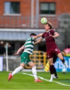 30 May 2025; David Hurley of Galway United in action against Josh Honohan of Shamrock Rovers during the SSE Airtricity Men's Premier Division match between Shamrock Rovers and Galway United at Tallaght Stadium in Dublin. Photo by Piaras Ó Mídheach/Sportsfile
