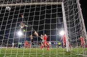 30 May 2025; Türkiye goalkeeper Selda Akgöz is beaten by a header from teammate Busem Seker, not pictured, resulting in the first goal for the Republic of ireland during the UEFA Women's Nations League, League B Group B2 match between Türkiye and Republic of Ireland at Esenler Erok Stadium in Istanbul, Türkiye.