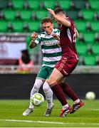 30 May 2025; Danny Grant of Shamrock Rovers in action against Garry Buckley of Galway United during the SSE Airtricity Men's Premier Division match between Shamrock Rovers and Galway United at Tallaght Stadium in Dublin. Photo by Piaras Ó Mídheach/Sportsfile