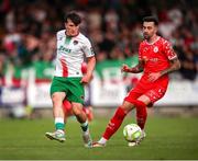 30 May 2025; Josh Fitzpatrick of Cork City in action against Ellis Chapman of Shelbourne during the SSE Airtricity Men's Premier Division match between Cork City and Shelbourne at Turner's Cross in Cork. Photo by Michael P Ryan/Sportsfile