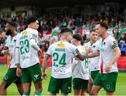 30 May 2025; Sean Maguire of Cork City is congratulated by teammates after scoring his sides first goal during the SSE Airtricity Men's Premier Division match between Cork City and Shelbourne at Turner's Cross in Cork. Photo by Michael P Ryan/Sportsfile