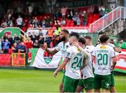 30 May 2025; Sean Maguire of Cork City is congratulated by teammates after scoring hois sides first goal during the SSE Airtricity Men's Premier Division match between Cork City and Shelbourne at Turner's Cross in Cork. Photo by Michael P Ryan/Sportsfile