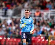 30 May 2025; Shelbourne goalkeeper Lorcan Healy celebrates his sides first goal scored by Ali Coote during the SSE Airtricity Men's Premier Division match between Cork City and Shelbourne at Turner's Cross in Cork. Photo by Michael P Ryan/Sportsfile