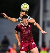 30 May 2025; Edward McCarthy of Galway United in action against Adam Matthews of Shamrock Rovers during the SSE Airtricity Men's Premier Division match between Shamrock Rovers and Galway United at Tallaght Stadium in Dublin. Photo by Piaras Ó Mídheach/Sportsfile