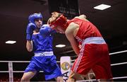 30 May 2025; Lorcan Holohan of Portlaoise BC, left, in action against Phoenix Kenny of Baldoyle BC during their bout at the 2025 National Senior Cadet Championship Finals at the National Boxing Stadium in Dublin. Photo by David Fitzgerald/Sportsfile