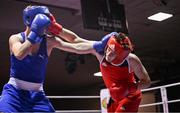 30 May 2025; Niall O’Driscoll of Muskerry BC, right, in action against Darren O’Toole of Jobstown BC during their bout at the 2025 National Senior Cadet Championship Finals at the National Boxing Stadium in Dublin. Photo by David Fitzgerald/Sportsfile