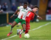 30 May 2025; Malik Dijksteel of Cork City in action against Ali Coote of Shelbourne during the SSE Airtricity Men's Premier Division match between Cork City and Shelbourne at Turner's Cross in Cork. Photo by Michael P Ryan/Sportsfile