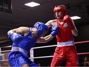30 May 2025; Martin Collins of Baldoyle BC, right, in action against John Ward of Monivea BC during their bout at the 2025 National Senior Cadet Championship Finals at the National Boxing Stadium in Dublin. Photo by David Fitzgerald/Sportsfile