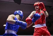 30 May 2025; Martin Collins of Baldoyle BC, right, in action against John Ward of Monivea BC during their bout at the 2025 National Senior Cadet Championship Finals at the National Boxing Stadium in Dublin. Photo by David Fitzgerald/Sportsfile