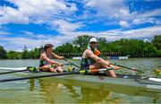 31 May 2025; Konan Pazzaia, in front, and Fintan McCarthy of Ireland in action during the Men’s Double Sculls M2- B Final at the 2025 European Rowing Championships at Plovdiv Canoe and Rowing Centre in Plovdiv, Bulgaria. Photo by Nikola Krstic/Sportsfile