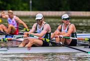 31 May 2025; Konan Pazzaia, left, and Fintan McCarthy of Ireland in action during the Men’s Double Sculls M2- B Final at the 2025 European Rowing Championships at Plovdiv Canoe and Rowing Centre in Plovdiv, Bulgaria. Photo by Nikola Krstic/Sportsfile