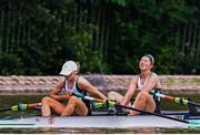 31 May 2025; Margaret Cremin, left, and Zoe Hyde of Ireland after the Women’s Double Sculls B Final at the 2025 European Rowing Championships at Plovdiv Canoe and Rowing Centre in Plovdiv, Bulgaria. Photo by Nikola Krstic/Sportsfile