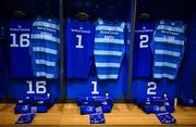 31 May 2025; The jersey of Dan Sheehan, Andrew Porter and Rónan Kelleher in the Leinster dressingroom before the United Rugby Championship quarter-final match between Leinster and Scarlets at the Aviva Stadium in Dublin. Photo by Brendan Moran/Sportsfile